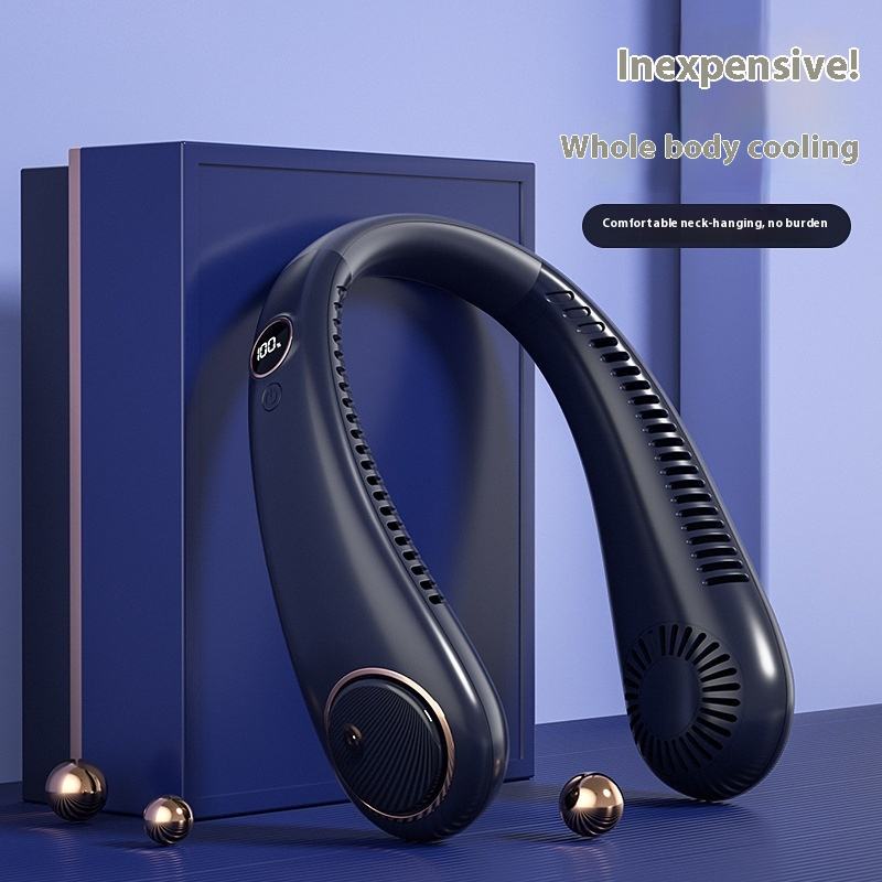 Outdoors Portable Mini Hanging Neck Fan Bladeless Neckband Fan Digital Display Power Air Cooler USB Rechargeable Electric Fans