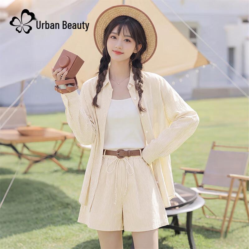

Women s Lyocell Striped Shirt & Shorts Two-Piece Set S