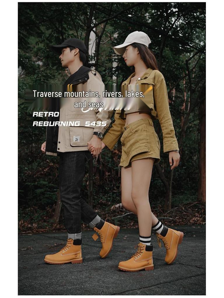 Męskie Duże Żółte Buty Robocze Martin Wysokie, Styl Brytyjski, Średniej Wysokości, Modne Buty Zimowe, Dostępne w Dużych Rozmiarach.