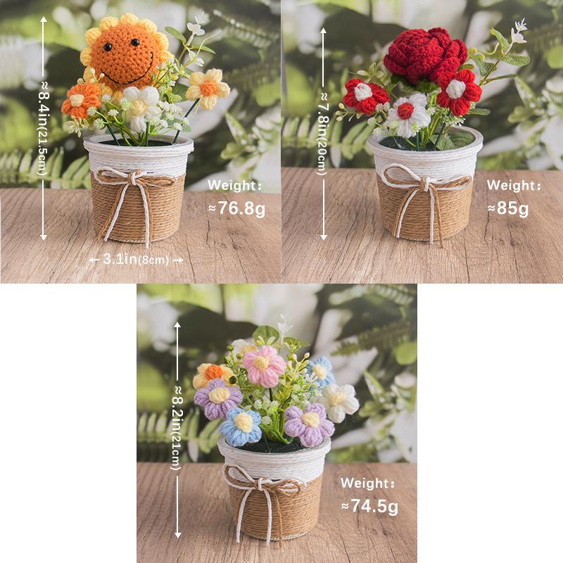 Cross-Border Sunflower Yarn Knitted Bonsai Teacher's Day Gift - Woven Flower Desktop Ornament