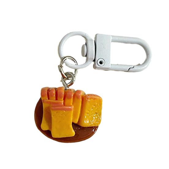 Keychain Pendant 1:1 Realistic Breakfast Food Shape Bag Charm Portable Resin Keyring with Metal Buckle