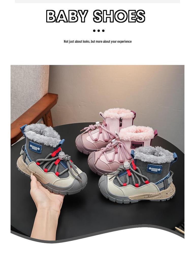 Winter New Children's Cotton Sports Shoes, Soft Sole Snow Boots with Fleece for Boys and Girls