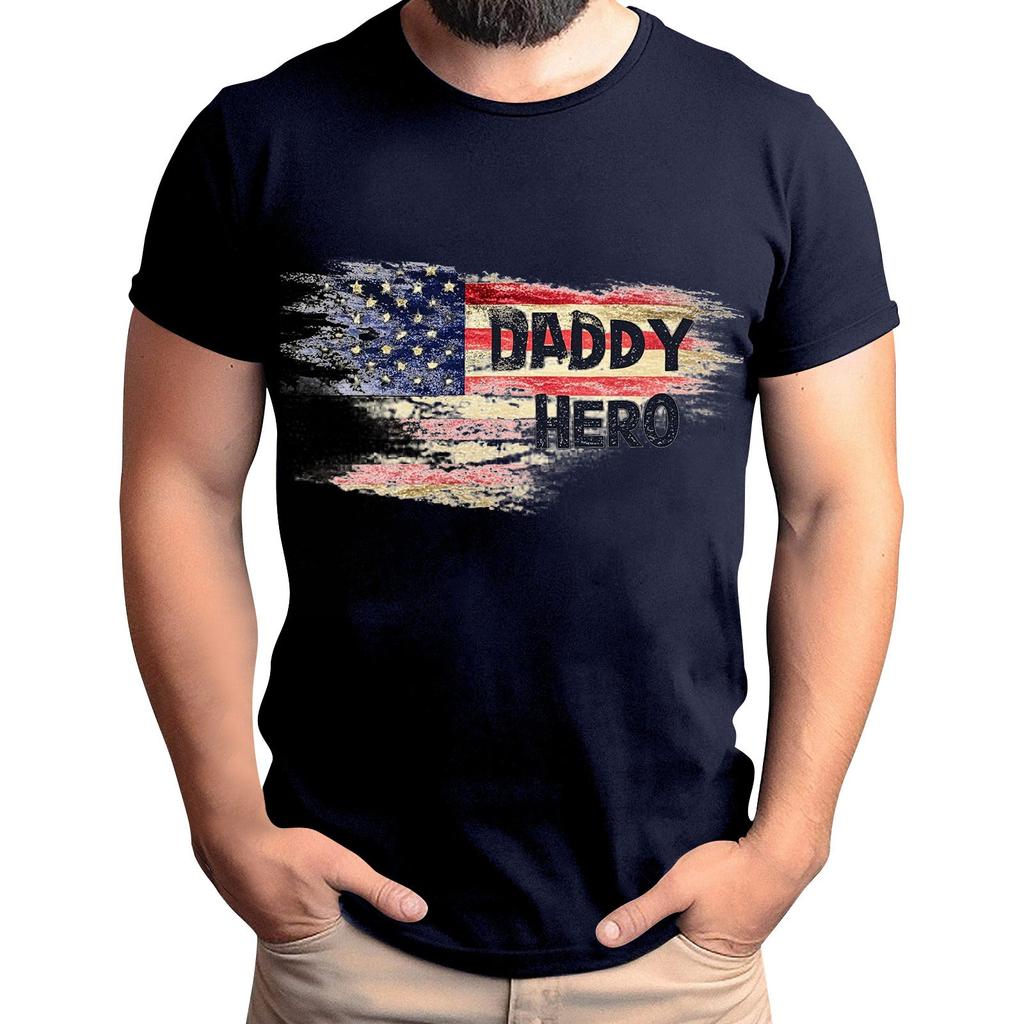 Tricou de Bărbați cu Imprimeu Steag pentru Ziua Tatălui, Top Lejer Casual cu Mânecă Scurtă