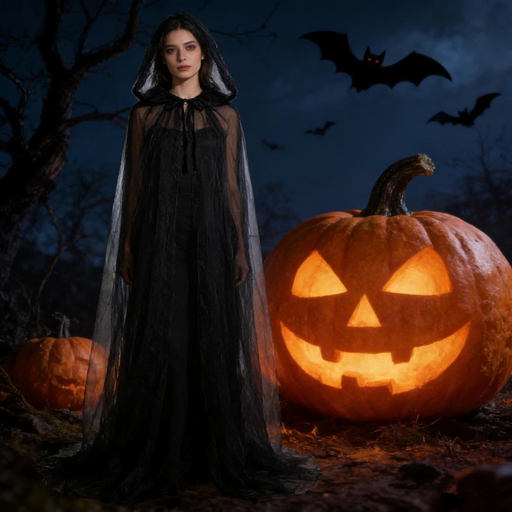 Schwarzer Brautschal Hexen Cosplay Umhang Halloween Cape Spiel Party Kostüm Requisiten Feiertag Verkleidung Vampirkostüm