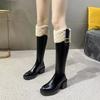 Women Knee High Chelsea Boots Keep Warm Boots for Women Fur Zipper Female Platform Boots Plush Edge Women Shoes New