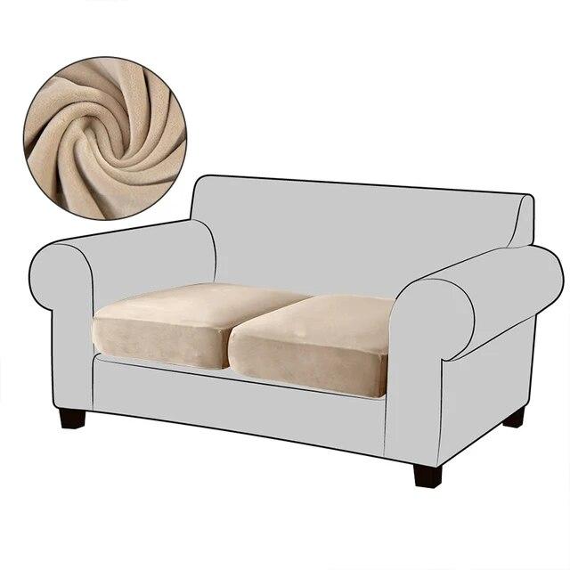 White Velvet Sofa Seat Cushion Cover Elastic for Living Room Corner Couch Cover Stretch Sofas Case Seat Slipcover 1/2/3/4 Seater