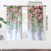 2PCS Digital Printed Curtains, Green Leaves Pink Rose Botanical Floral, Window Curtains for Living Room Bedroom Home Decoration