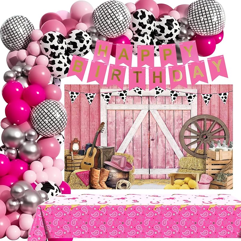 Western Cowboy Birthday Party Decorations, 125PCS Cowboy Birthday Party Supplies Including Western Backdrop, Cowboy Balloon Arch/Garland Kit, Western Cowgirl 119pcs