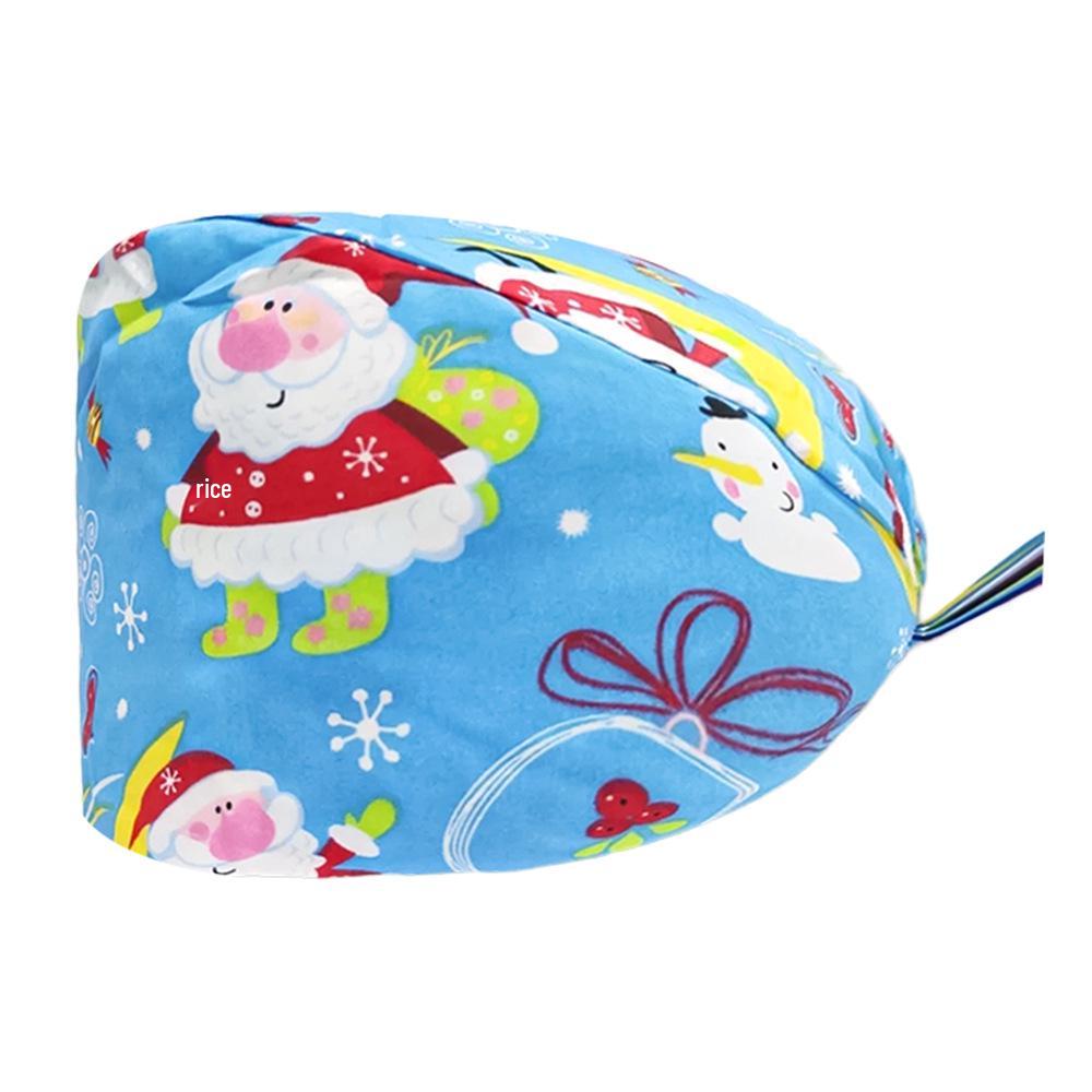 Cute Christmas Cartoon Surgical Cap - Comfortable Cotton Dustproof Head Cover for Chefs & Nurses