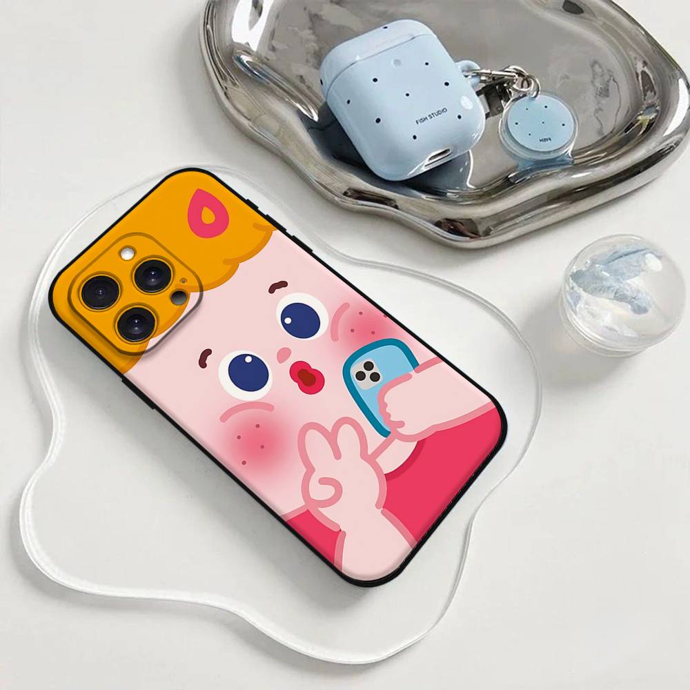 Cartoon Chubby Girl Phone Case Phone Case For Iphone 17 16 15 11 13 14 Pro Max X Xr Xs Max 12mini Black Shell Cover Case