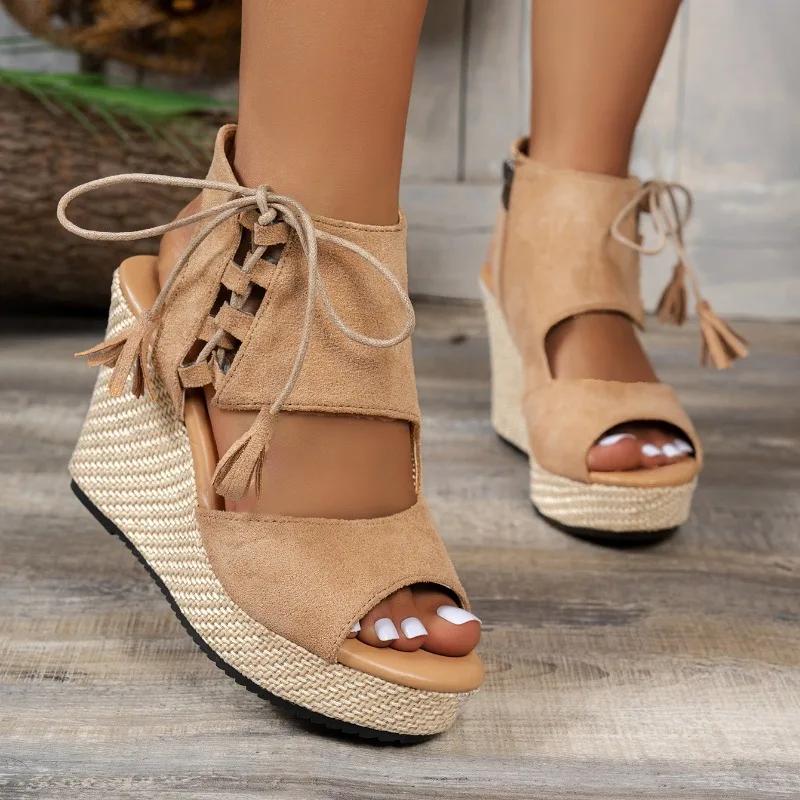 Women Wedges Sandals New Peep Toe Ankle Strap High Heels Shoes Anti-slip Beach Wedding Platform Sandals Women Sandalias De Mujer