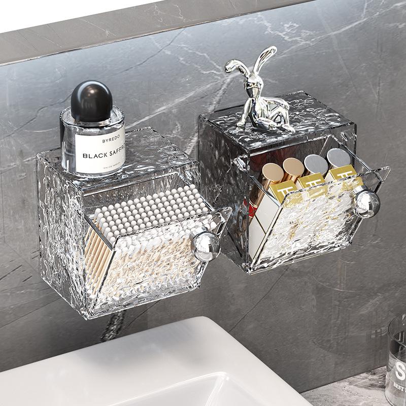 Wandmontierter Badezimmerspiegelschrank mit Klappdeckel und Aufbewahrungsmöglichkeit für Wattestäbchen und Kosmetikartikel