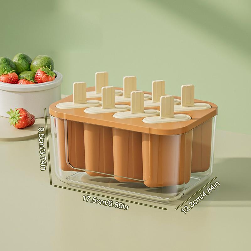 

8-Cavity Ice Mold Reusable Easy-Release Freezer Tray With Sticks Silicone Popsicles Maker For Kids Adults Home Party Kitchen коричневый