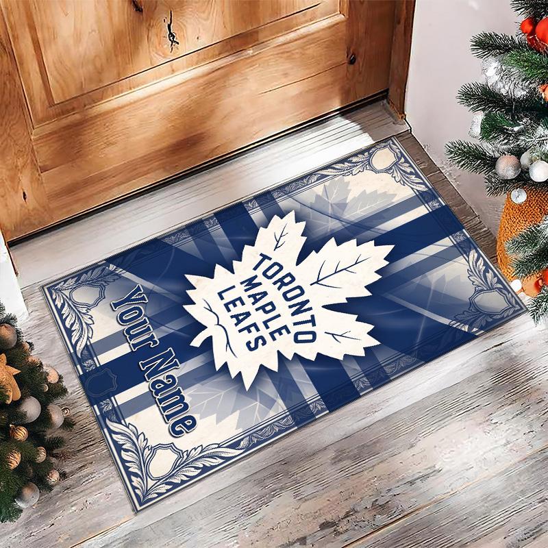 Toronto Maple Leafs Crystal Velvet Rug, Custom Name Text Personalized Non‑Slip Floor Mat for Home Decor Gift