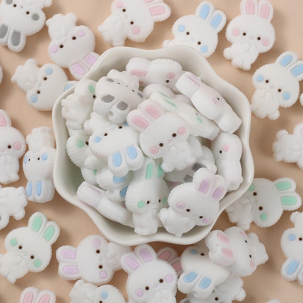 10Pcs Food Grade Silicone Beads 18x27mm Cartoon Animal Bunny Teether Beads For Jewelry Making DIY Baby Necklace Pacifier Chain