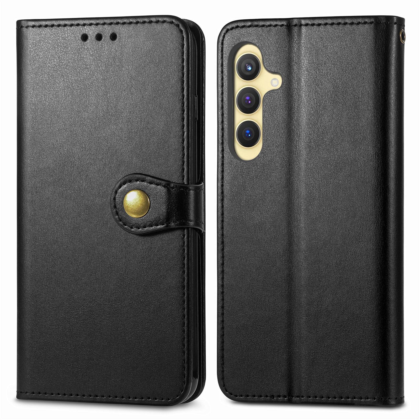 

Для Samsung Galaxy S25+ чехол кожаный чехол-кошелек подставка чехол с ремешком на запястье Black