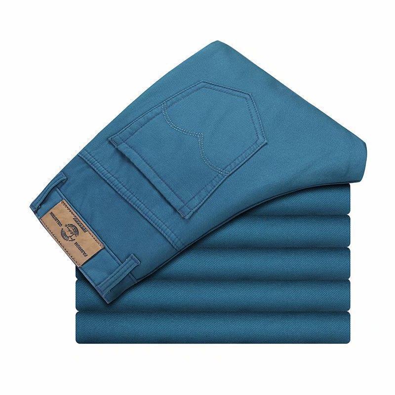 Pánské jarní/podzimní jednobarevné rovné kalhoty - Korejský styl, Slim fit, Velká velikost