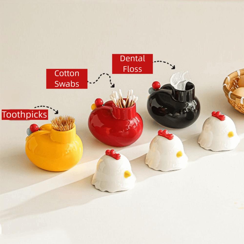 Ceramic Toothpick Holder with 6 Colorful Egg-Shaped Compartments ,Decorative Kitchen & Dining Accessory, Durable Ceramic Construction