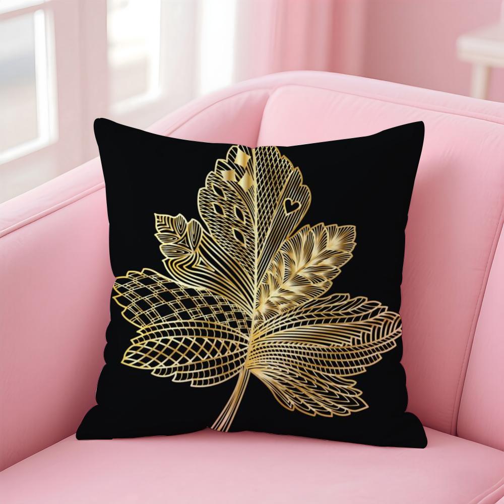 Elegant Floral ATr Golden Leaf Branch Pattern Cushion Cover Pillow Case Soft Skin Friendly Fabric Concealed Zipper