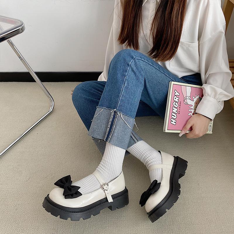 Sweet and cool Mary Jane small leather shoes Japanese women's jk platform big head shoes summer thin bow single shoes lo shoes