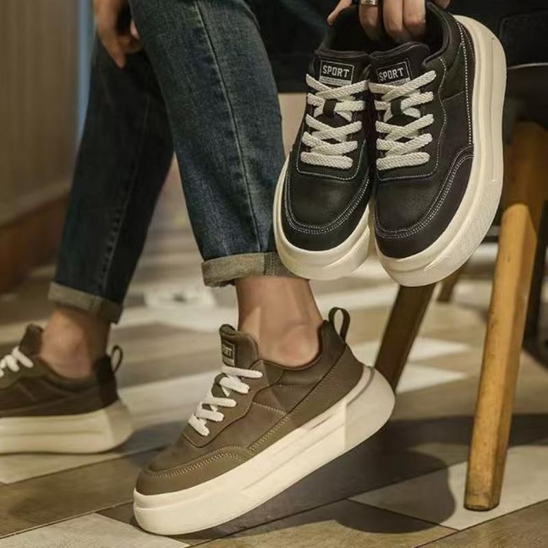 Korean Version Soft Sole  Male Small White Shoes Anti Slip Casual Student Sports Shoes Men'S Height Increasing Board Shoes