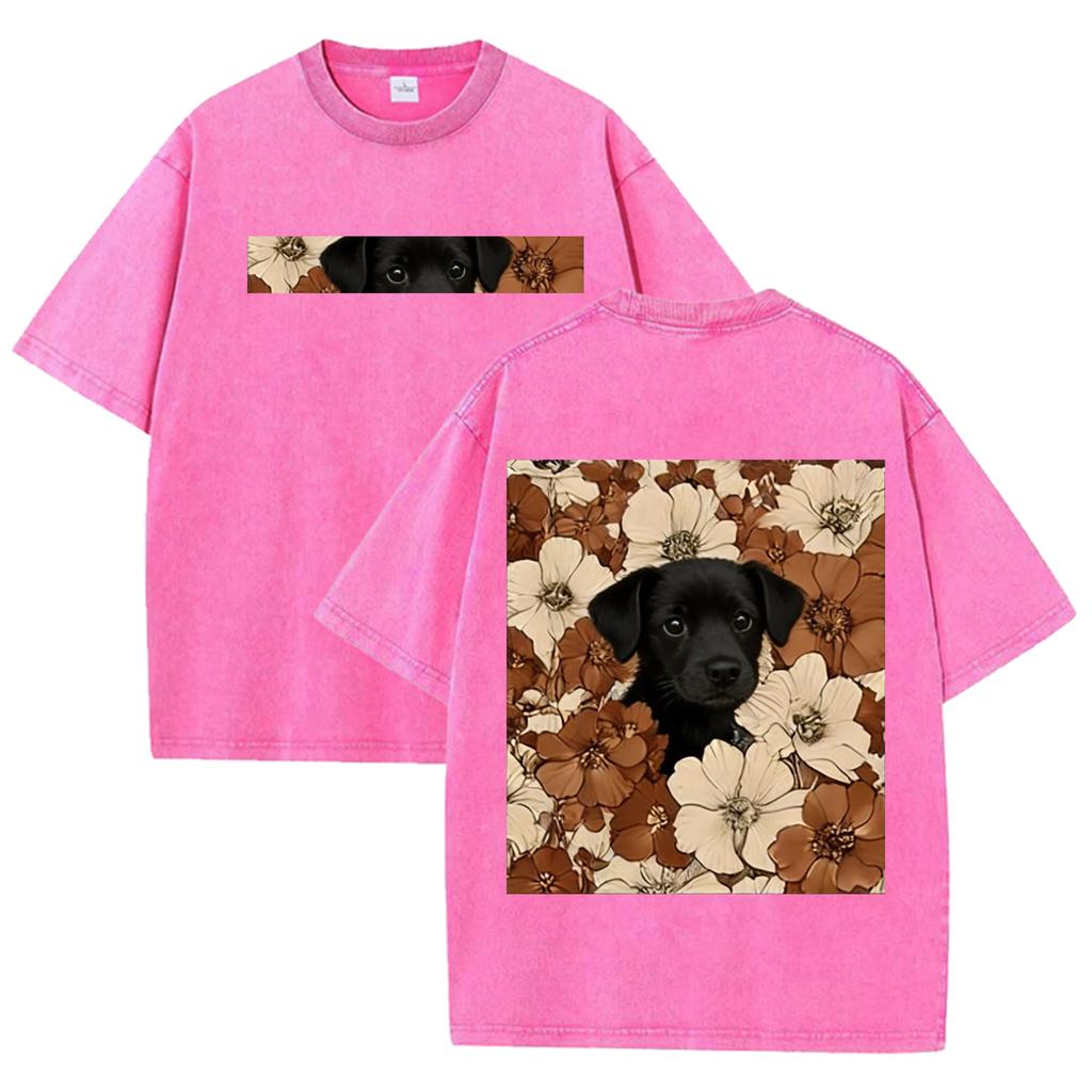 Double Sided Animal Pattern Print Vintage Washed T Shirt Oversized Cotton Aesthetic Kawaii Casual Short Sleeve Streetwear Tee
