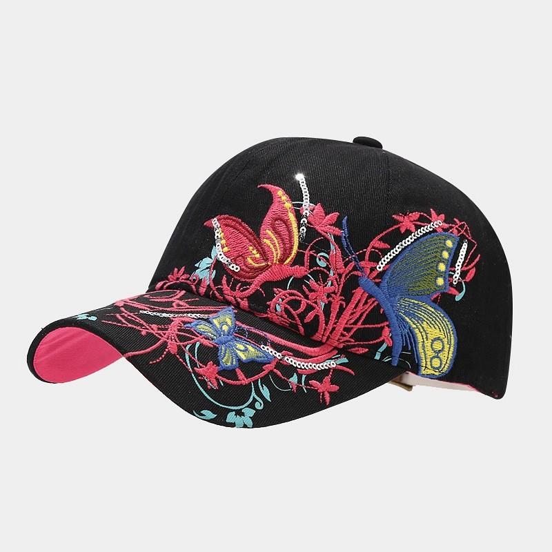 Cappellino da Baseball Ricamato con Farfalla in Cotone per Donna con Protezione Solare e Vestibilità Regolabile
