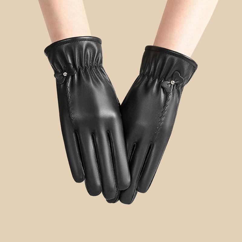 Warm Soft PU Waterproof and Cold Resistant Gloves Made of Women's Leather Fashionable and Warm with Velvet Touch Screen Gloves