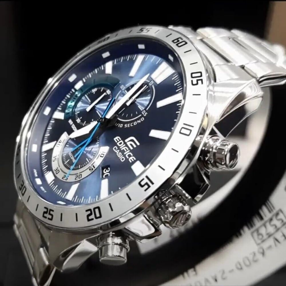 Casio Edifice Chronograph Analog Blue Dial Stainless Steel Band Made of stainless Men's EFV-620D-2AVUDF. steel. Classic.