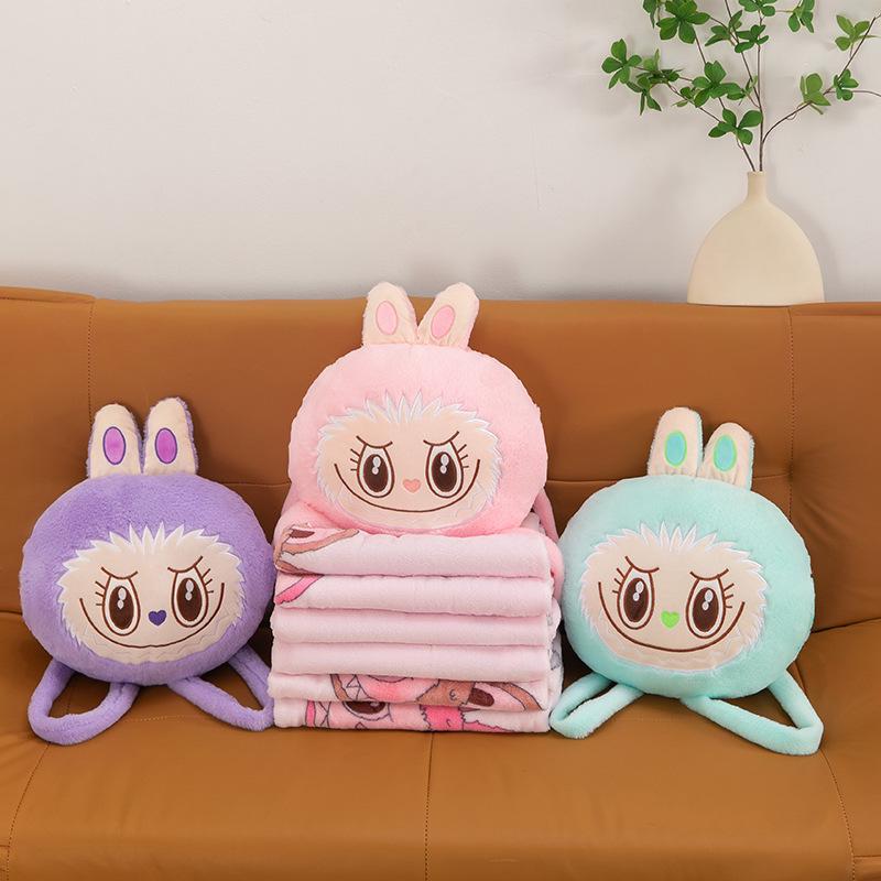 

Cartoon Throw Pillow Blanket 2-in-1: Plush Toy & Car Backrest