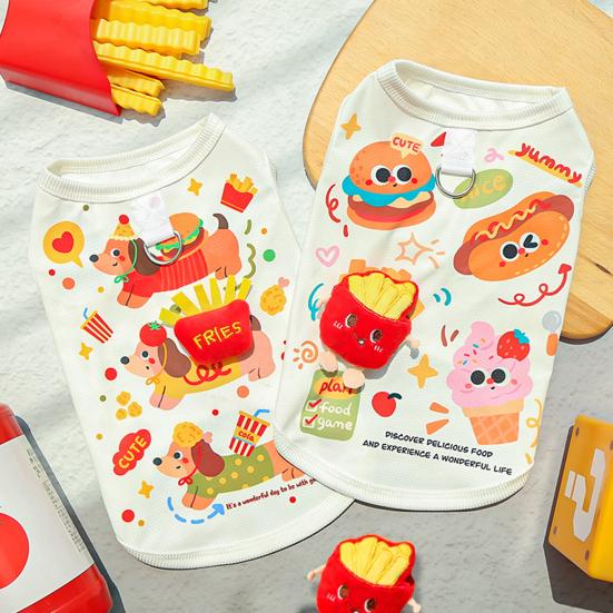 Dog Shirt Summer Ice Silk Pet T-Shirts Soft Breathable Burger Fries Ice Cream Print Sleeveless Vest for Small Medium Dogs
