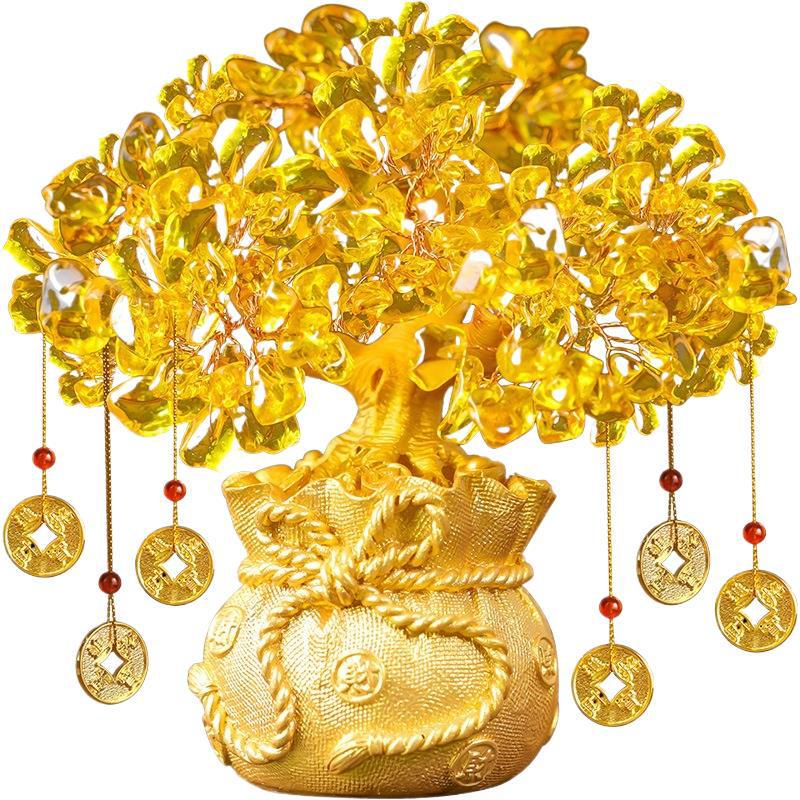 Citrine Money Tree Wine Cabinet Decor: Feng Shui Wealth Attraction Ornament for Home & Living Room, Perfect Creative Opening Gift