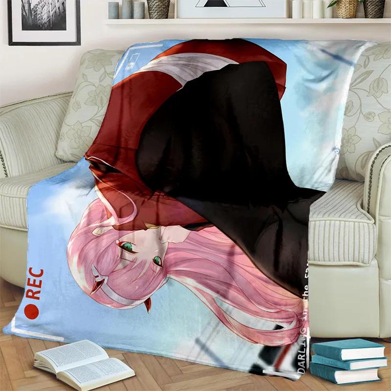 DARLING in The FRANXX Cartoon Zero Two Sexy dívčí deka, měkká přikrývka pro domácí ložnici Pohovka Pikniková deka pro děti