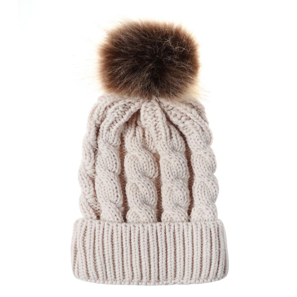 Women Knitted Cap Fashionable Solid Color Fuzzy Ball Warm Hat Cap