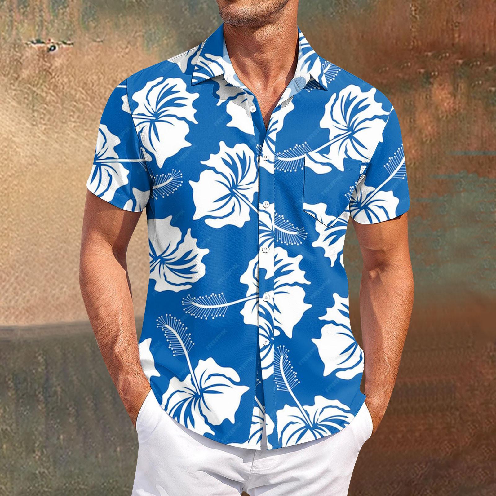 

Мужские винтажные рубашки для боулинга на пуговицах с коротким рукавом, летняя пляжная рубашка XXL синий