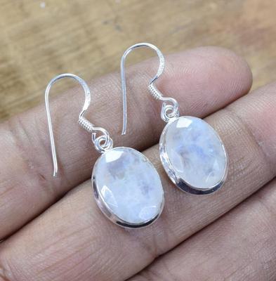 Solid 925 Sterling Silver Moonstone Gemstone Handmade Women Dangle Drop Earrings Gift For Her Silver Jewelry
