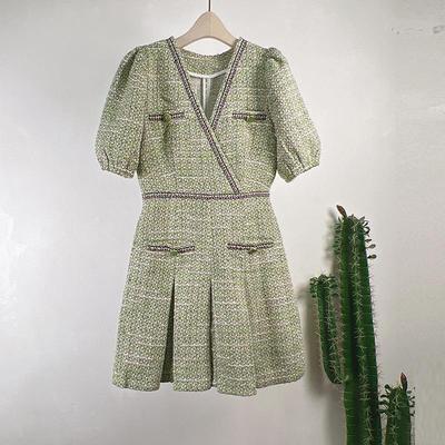 Elegante Zoete Jurk met Korte Mouwen en Franse Kraag - Herfst/Winter Editie