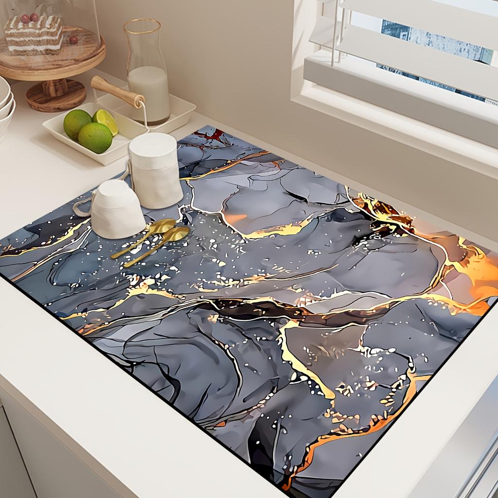 1Pcs Rubber Drying Mat With Luxury Marble For Coffee Shop Restaurant Kitchen Carpet Tableware Durable Diatom Mud Table Mat Pet Mat Coffeeware