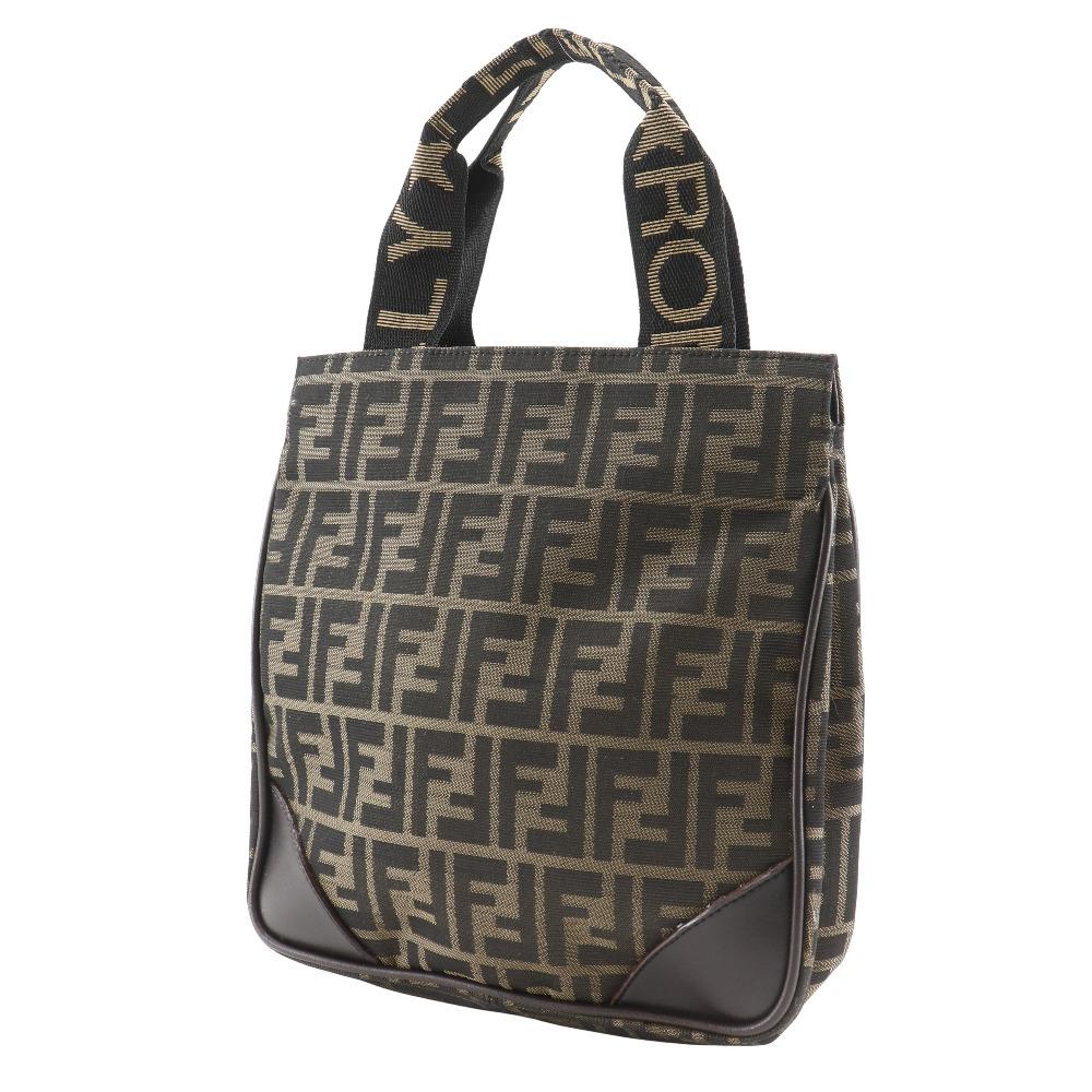Fendi Mini Tote Handbag Zucca Pattern Brown Nylon Canvas Women Used