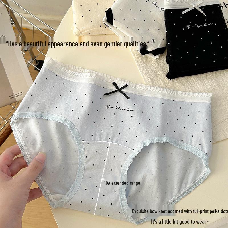 Girls' Pure Cotton Breathable Briefs, Mid-Waist with Sweet Bowknot, Antibacterial & Comfortable, Full Cotton, Extended Crotch