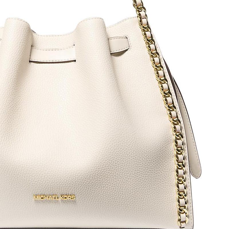 Michael Kors MK Mina Logo Trekkoord Sluiting PU Emmer Tas Dames handtassen Crème-Wit 35H3G4ML3I-2171