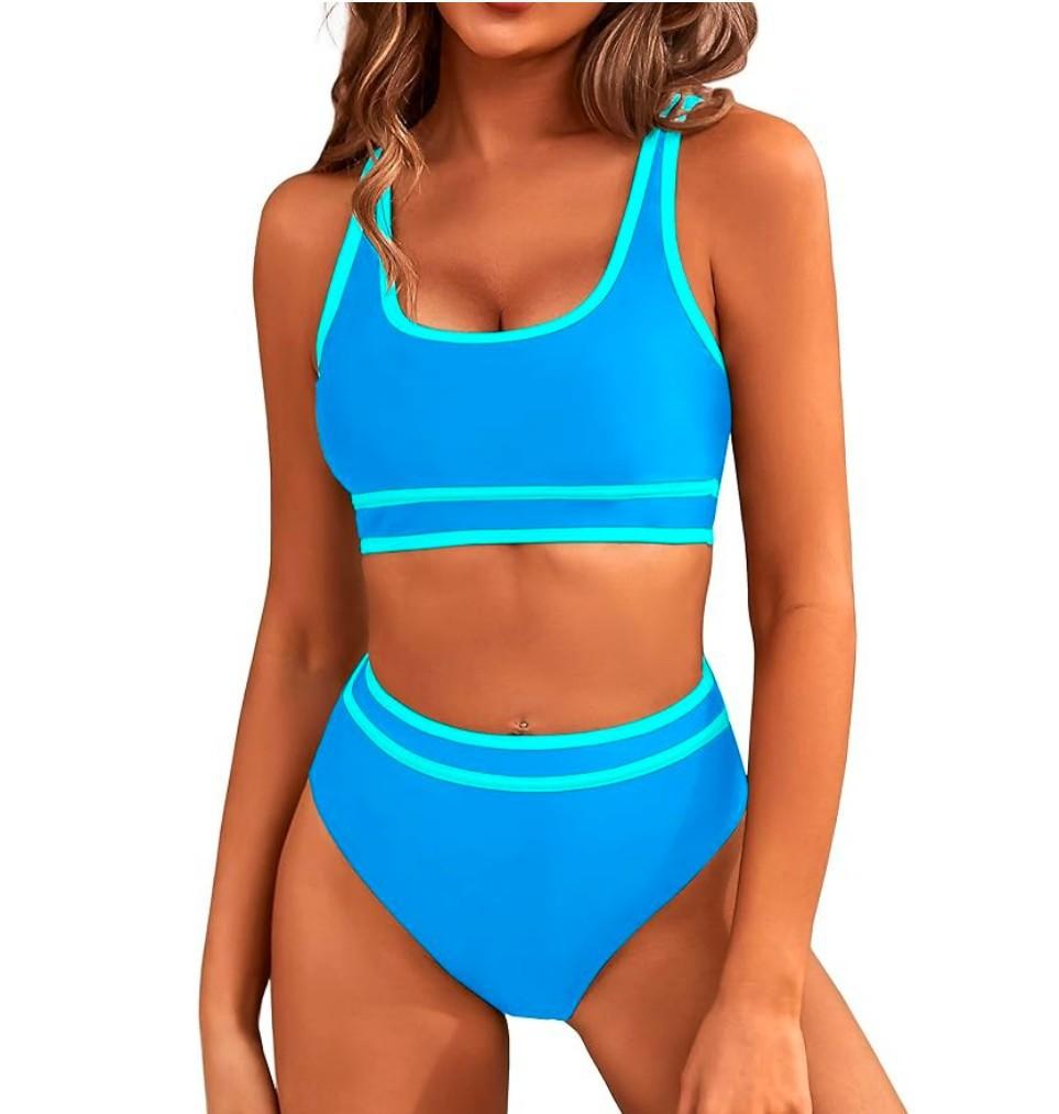 

New sports split swimsuit women s sexy solid color bikini swimsuit XXL небо синє кольору