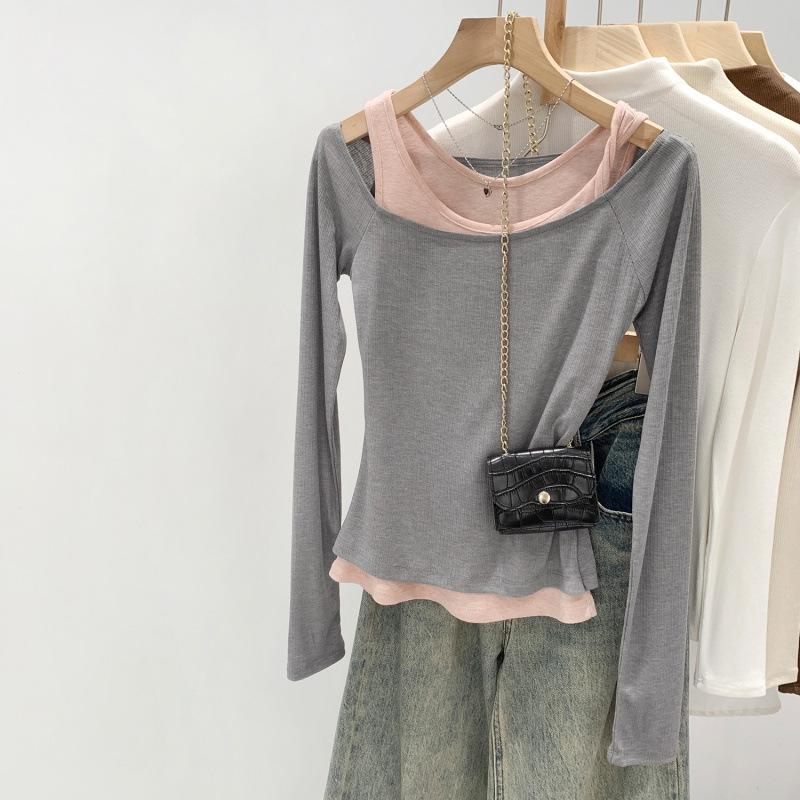 Color-block Faux Two-Piece Shirt - Women s Autumn/Winter 2025 Stylish Top Medium