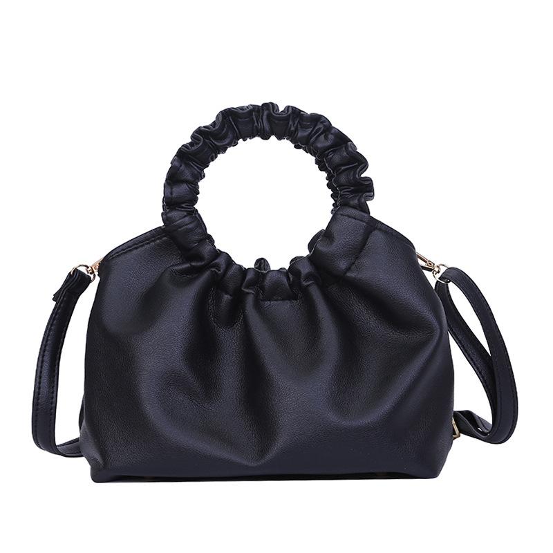 2025 Summer New Fresh Literary Women's Bag Solid Color Messenger Bag Wrinkled Texture Portable Oblique Span Bag Women