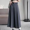 Plus Size High-Waisted Black A-Line Pleated Skirt for Pear-Shaped Petite Women - Mid-Length, Autumn Style