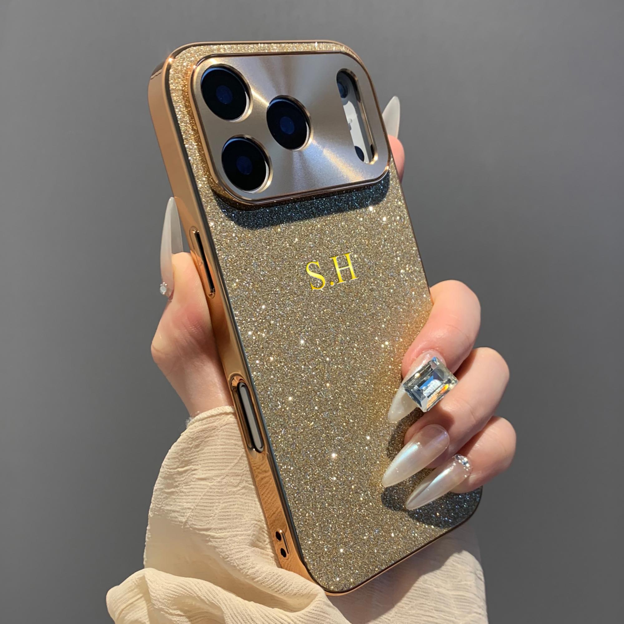 

Custom Name Sparkling Glitter Phone Case for iPhone 13 14 15 16 17 Pro Max 17 Air 3D Gold Hot Foil Stamping Plating Cover For iPhone 16 Pro