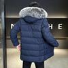Men's Plus Size Casual Mid-Length Cotton Jacket with Fur Collar Hooded, Thickened for Warmth, High Quality