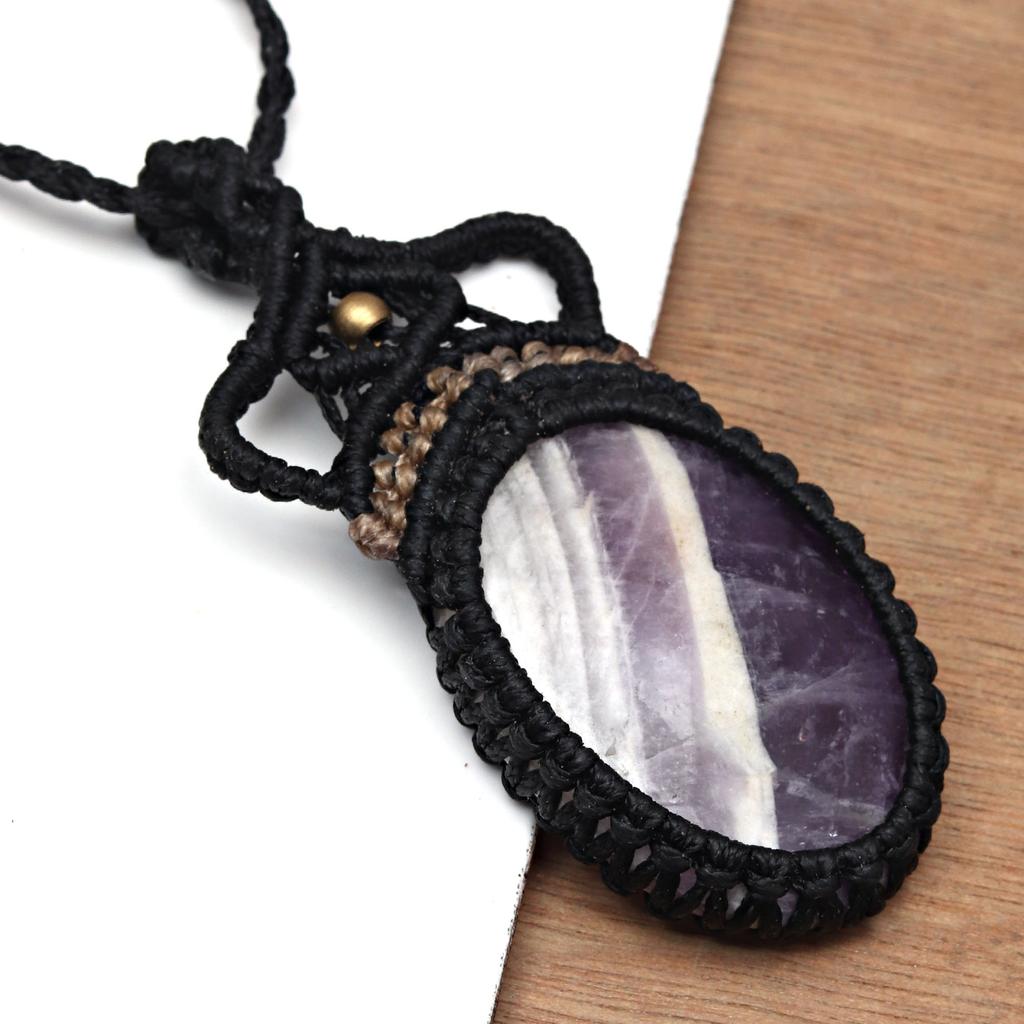 Necklace Amethyst Macrame Hemp Crystal Pendant Adjustable Natural Necklace