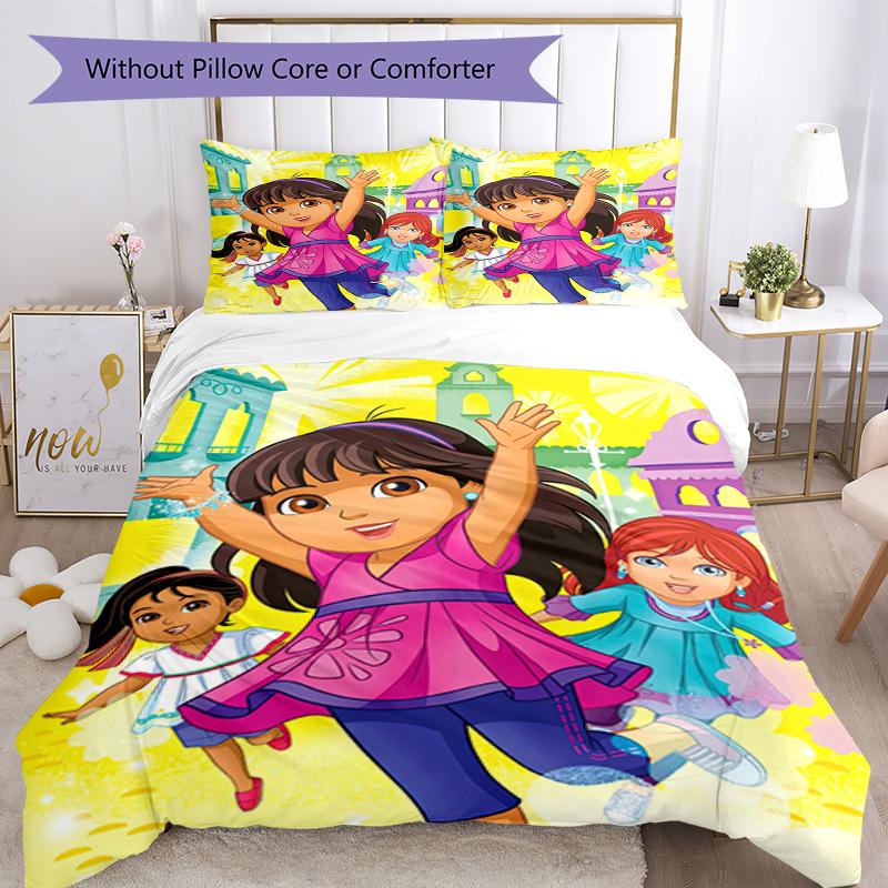 Dora Explorer Bedding Set Breathable Duvet Cover with Pillowcases Decorative Bed Linen for Bedroom Home Decoration Birthday Gift