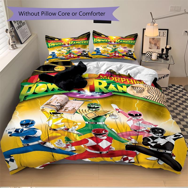 Mighty Morphin Power Rangers Print 3Pcs Bedding Set,Duvet Cover with 2 Bedro,Pillowcase Home Birthday Gift